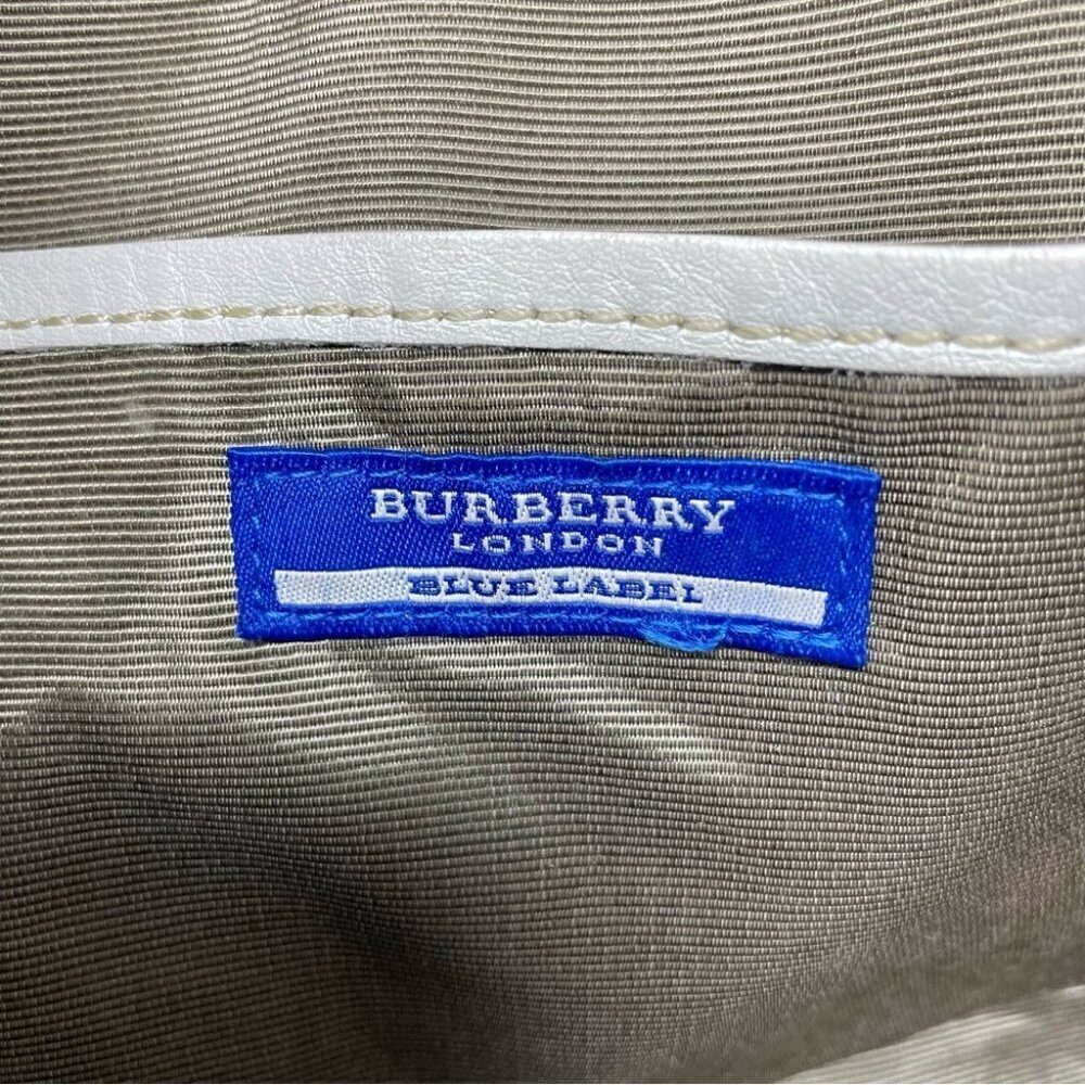 Burberry Blue Label Cream Cotton and Leather Plaid Satchel Shoulder Bag - Picture 13 of 15
